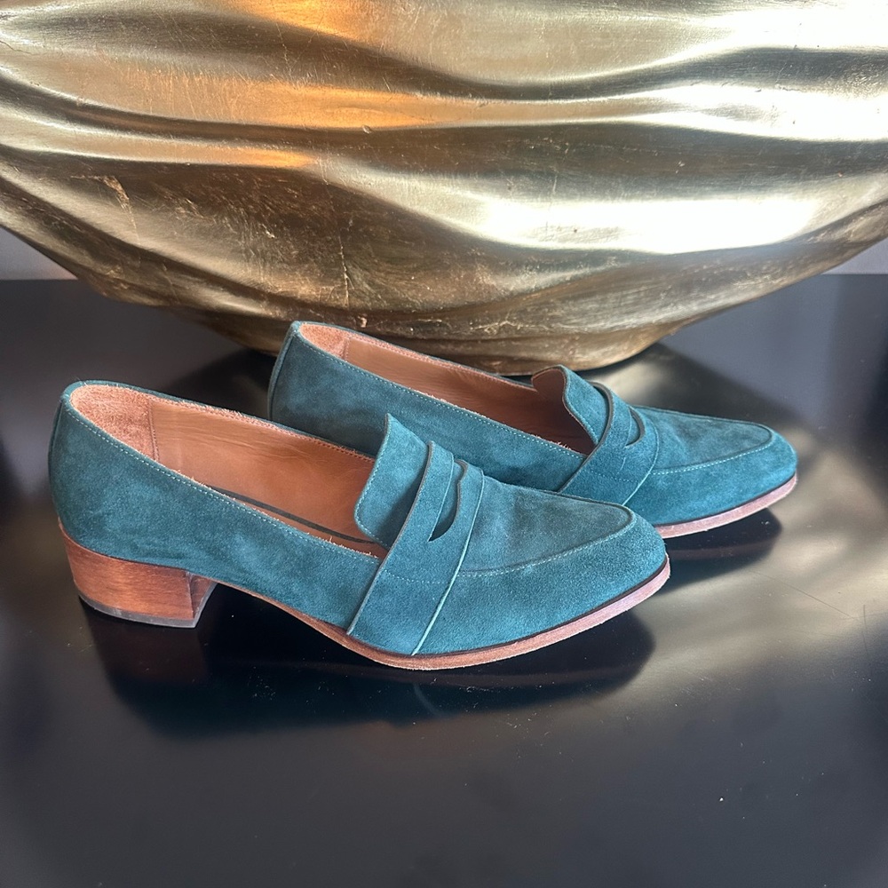 Thelma Italian Green Suede Loafers- WS14